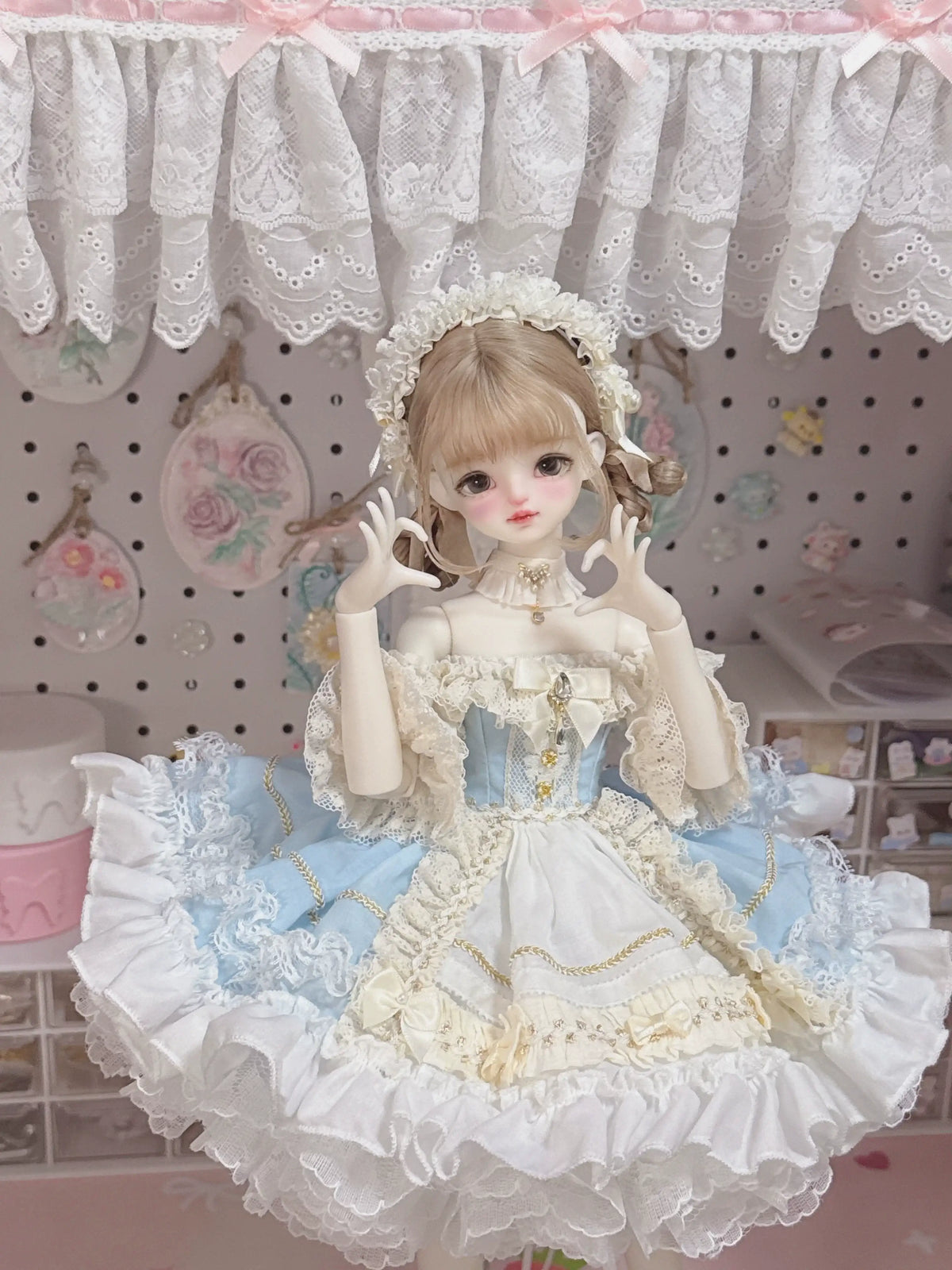 1/4 BJD Vintage Lolita Strapless Dress Full Outfit