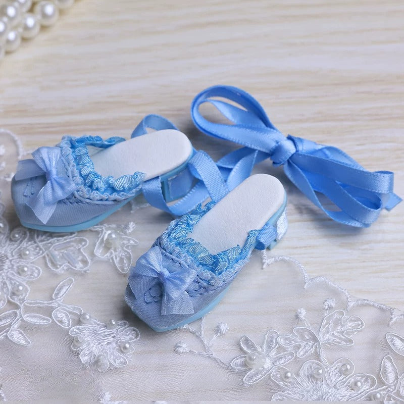 BJD Doll Shoes – 1/4 Lolita Mule with Bow & Lace-Up for High Heel Feet