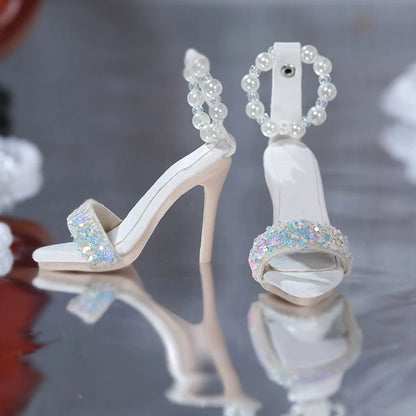 BJD 1/4 Scale Heeled Pearl Shoes | Vintage Elegant Doll Footwear