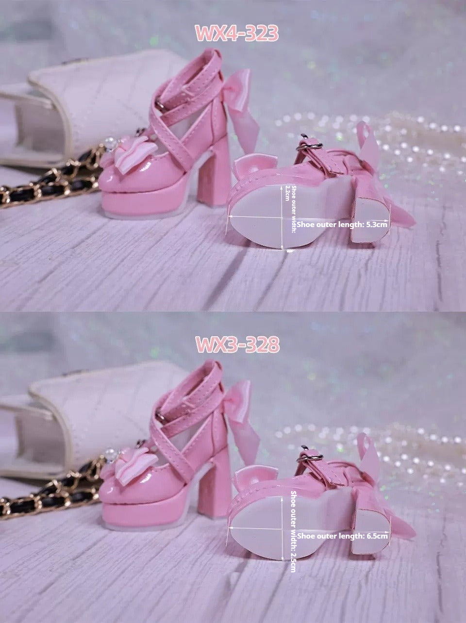 BJD 3/4 Point High Heel Shoes | Butterfly Bow Design | Multiple Colors