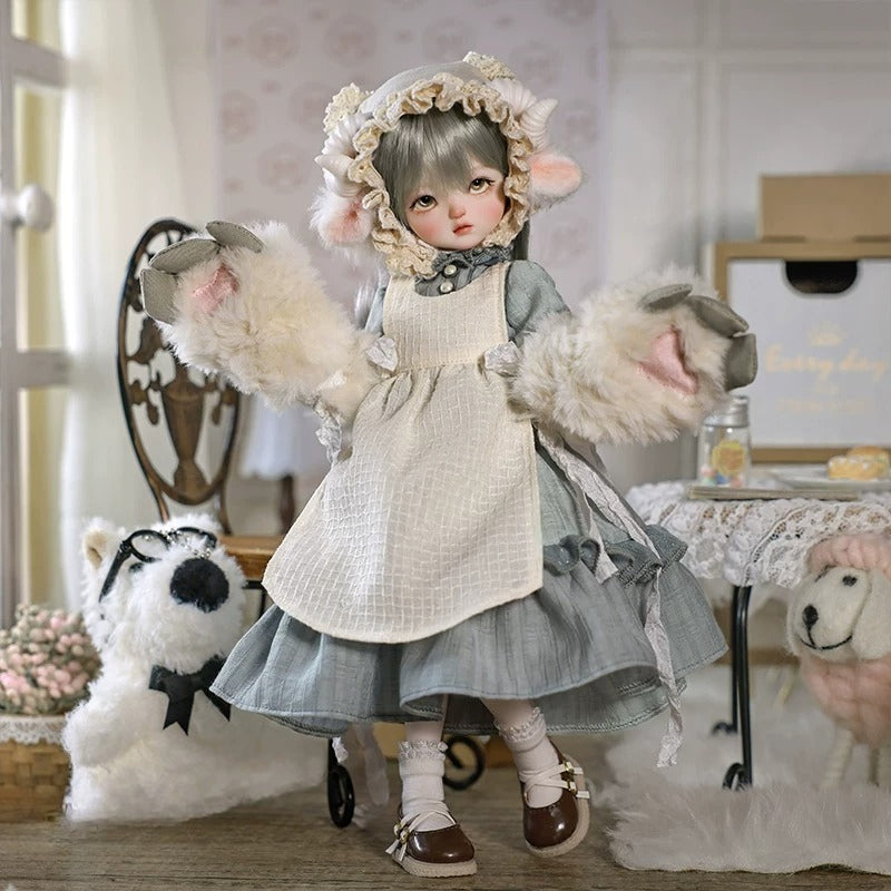 Original BJD Doll – 1/6 Girl with Sheep Headscarf, Face-Up, Outfit & Shoes
