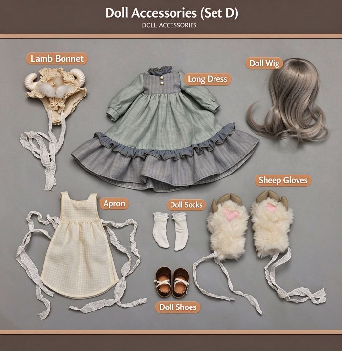 Original BJD Doll – 1/6 Girl with Sheep Headscarf, Face-Up, Outfit & Shoes