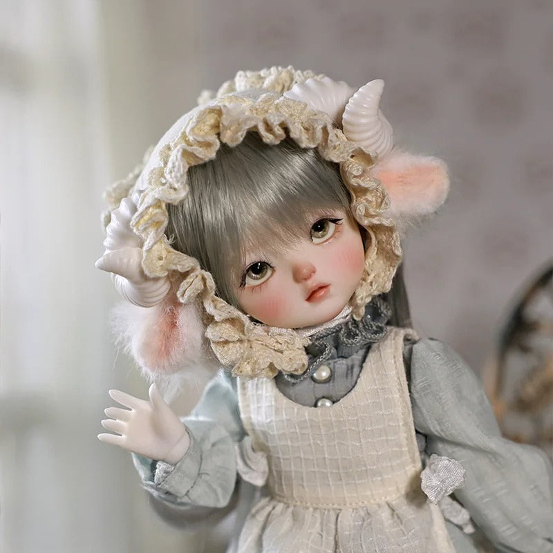 Original BJD Doll – 1/6 Girl with Sheep Headscarf, Face-Up, Outfit & Shoes