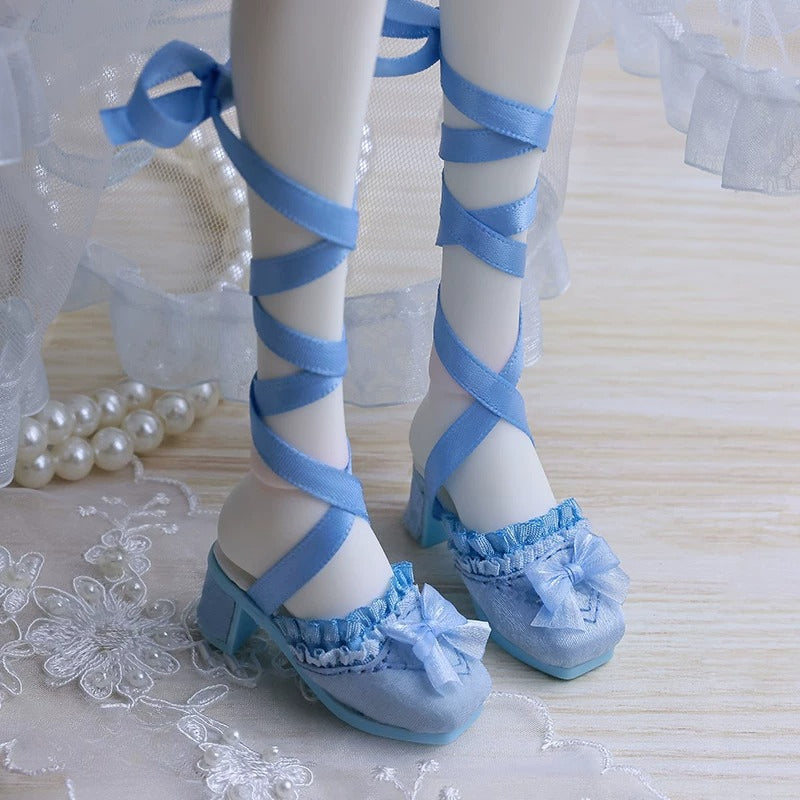 BJD Doll Shoes – 1/4 Lolita Mule with Bow & Lace-Up for High Heel Feet