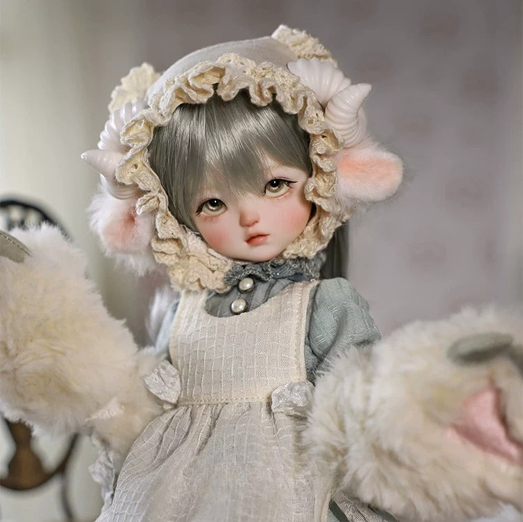 Original BJD Doll – 1/6 Girl with Sheep Headscarf, Face-Up, Outfit & Shoes