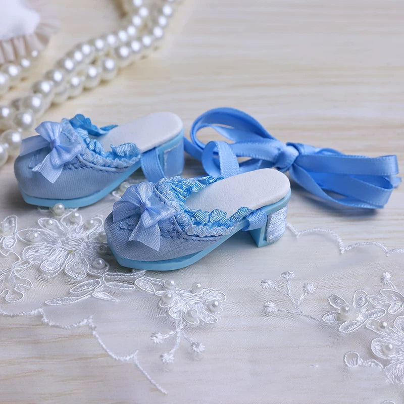 BJD Doll Shoes – 1/4 Lolita Mule with Bow & Lace-Up for High Heel Feet