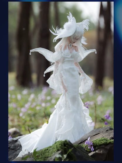 Nocturne Moth Fishtail Gown | BJD 1/3 & 1/4 Doll Dress Set | Vintage Elegance