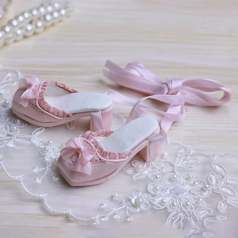 BJD Doll Shoes – 1/4 Lolita Mule with Bow & Lace-Up for High Heel Feet