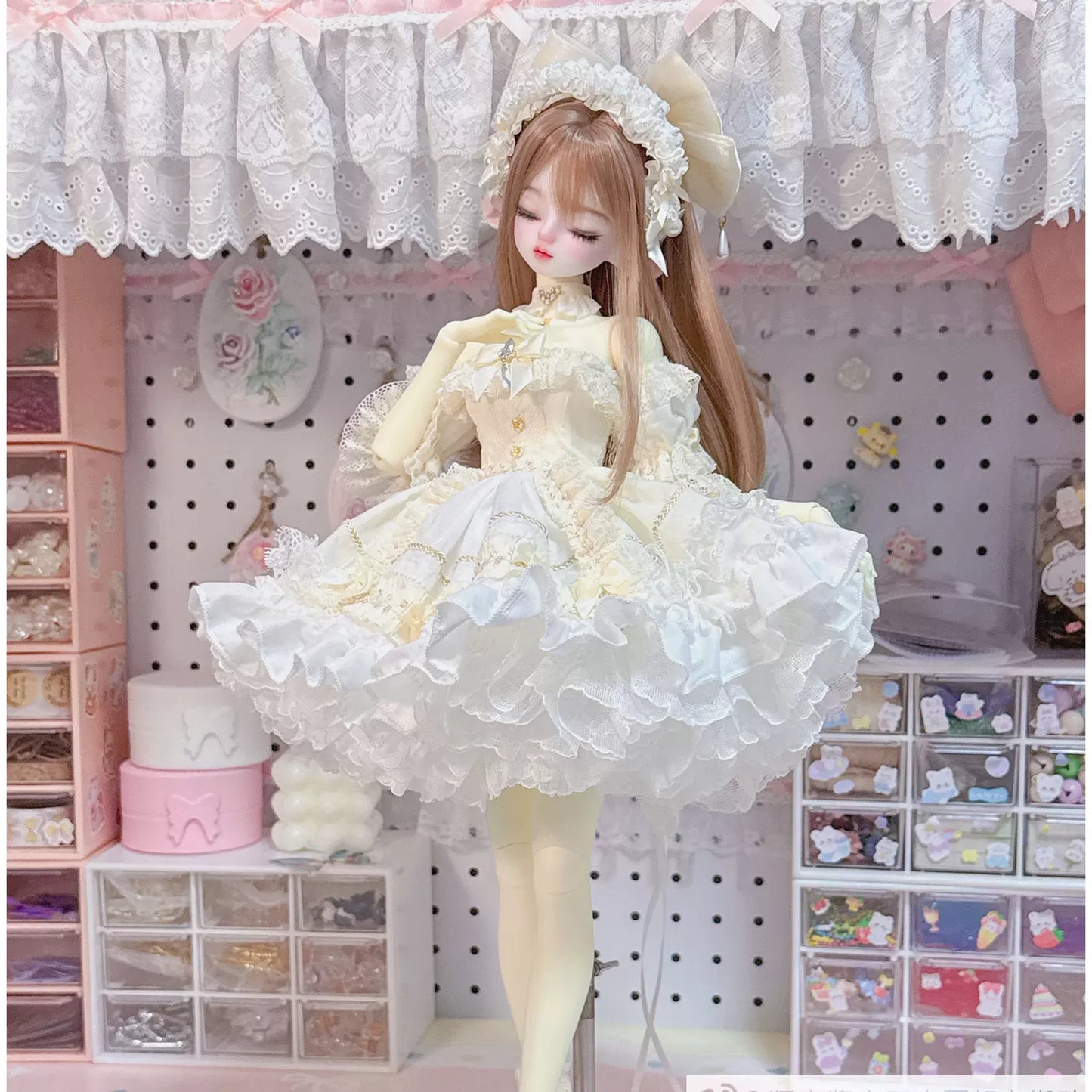 1/4 BJD Vintage Lolita Strapless Dress Full Outfit