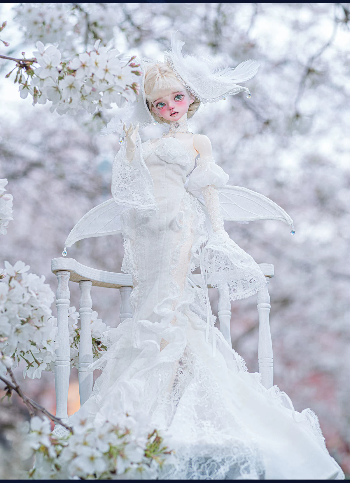 Nocturne Moth Fishtail Gown | BJD 1/3 & 1/4 Doll Dress Set | Vintage Elegance
