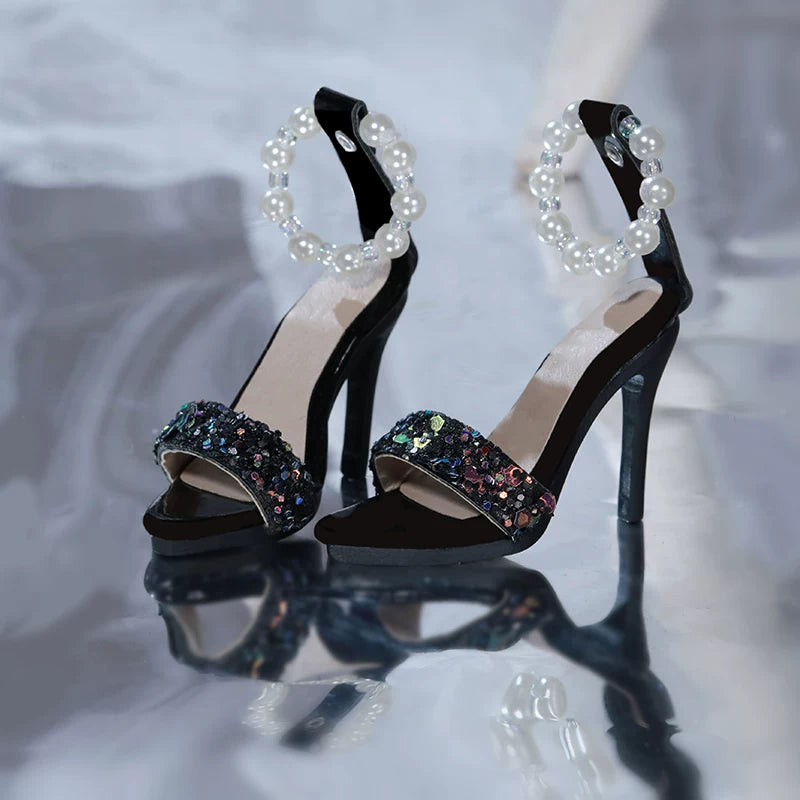BJD 1/4 Scale Heeled Pearl Shoes | Vintage Elegant Doll Footwear