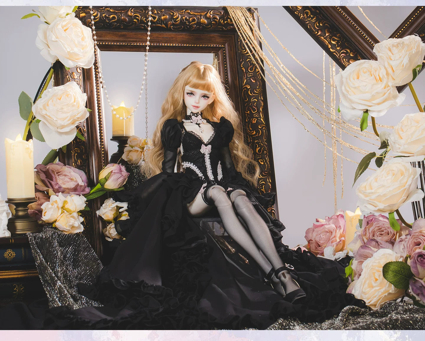 BJD 1/4 Snow White Lace Ruffled Sleeve Dress Set