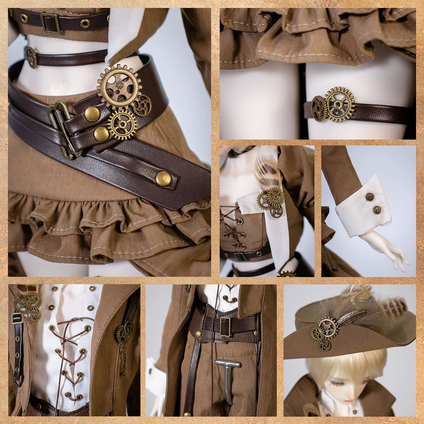 Large 1/4 BJD Steampunk Retro Outfit Gear Key Unisex Doll Apparel