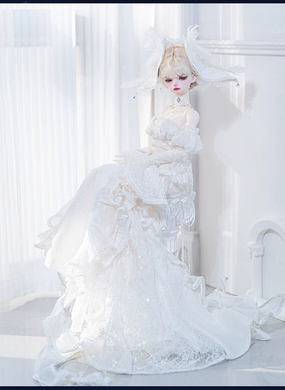 Nocturne Moth Fishtail Gown | BJD 1/3 & 1/4 Doll Dress Set | Vintage Elegance