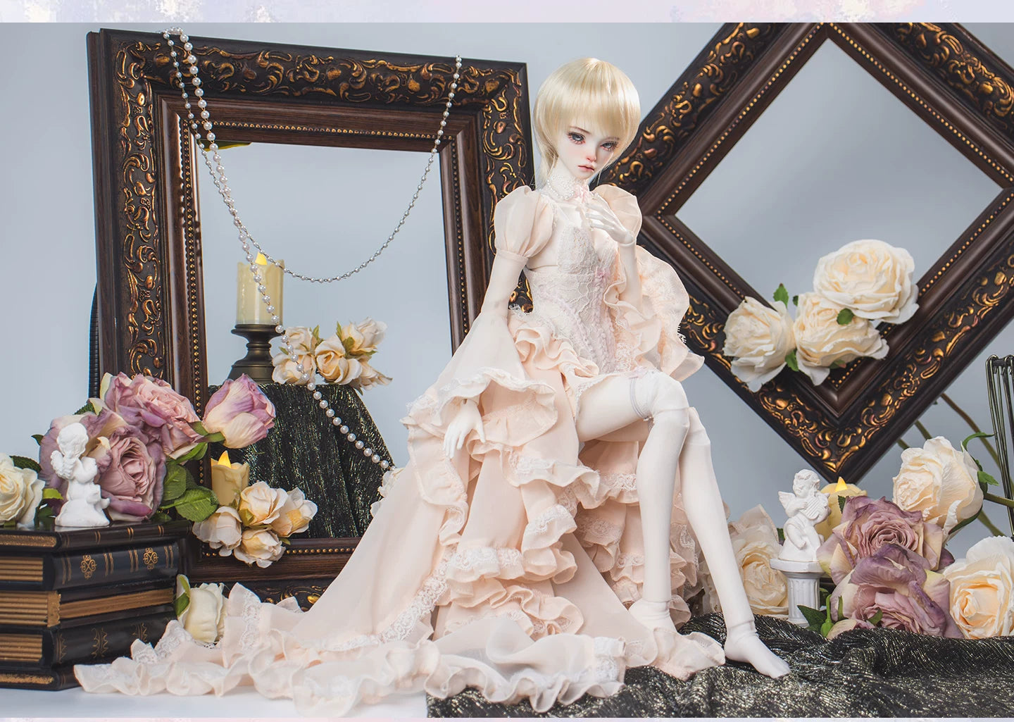 BJD 1/4 Snow White Lace Ruffled Sleeve Dress Set