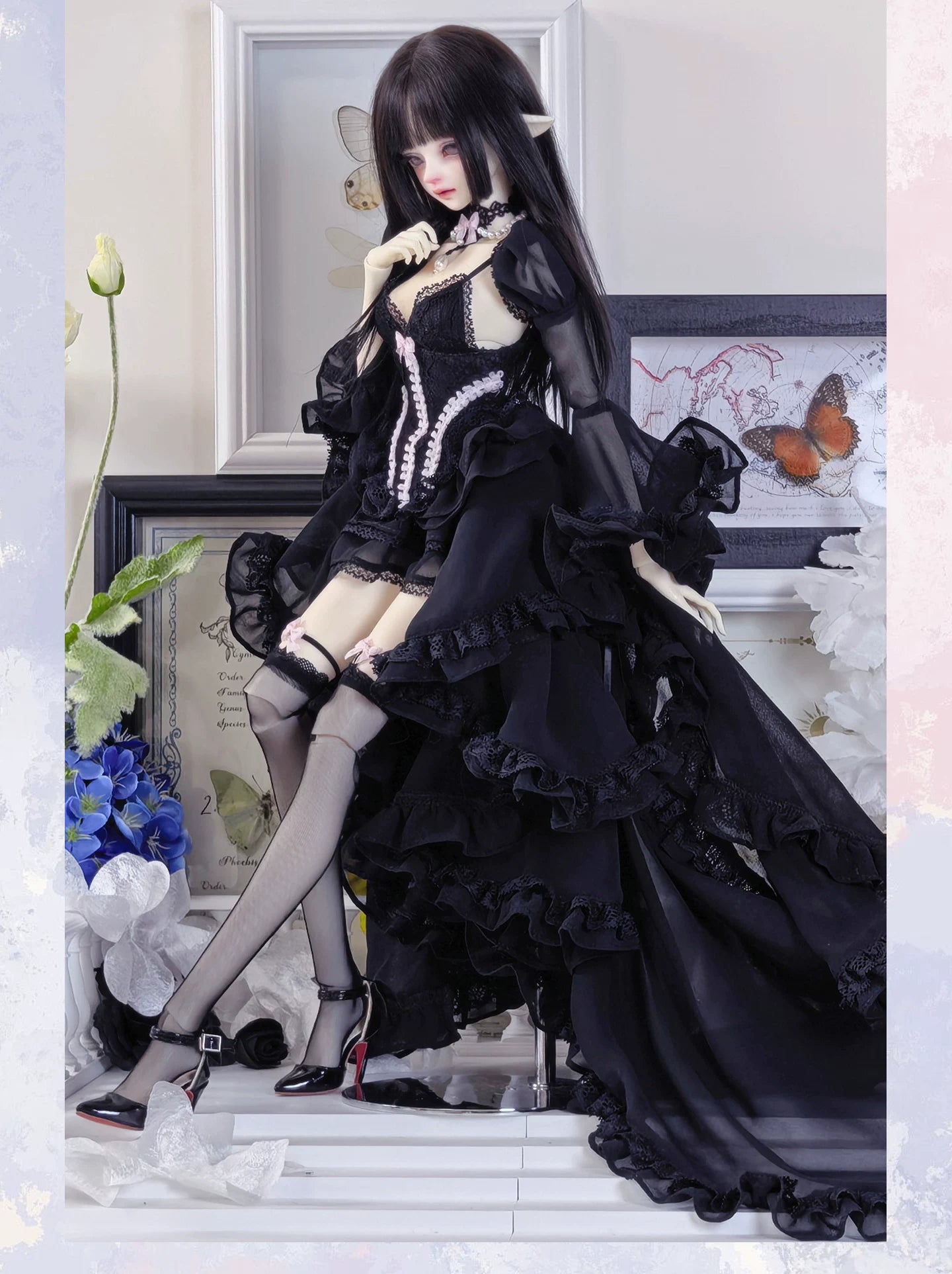 BJD 1/4 Snow White Lace Ruffled Sleeve Dress Set