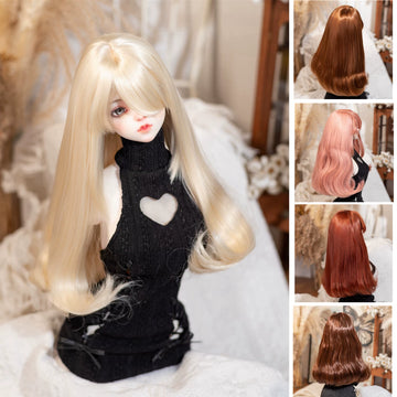 Soft Long Curly BJD Wig with Curled-In Bangs – Fits 1/3, 1/4 & 1/6 Dolls