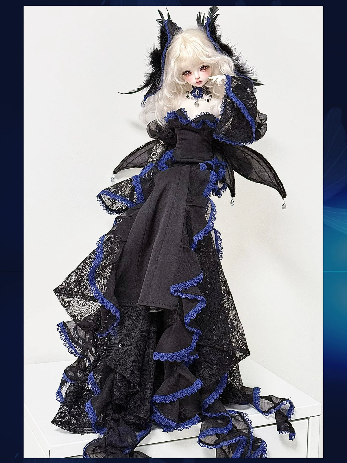 Nocturne Moth Fishtail Gown | BJD 1/3 & 1/4 Doll Dress Set | Vintage Elegance