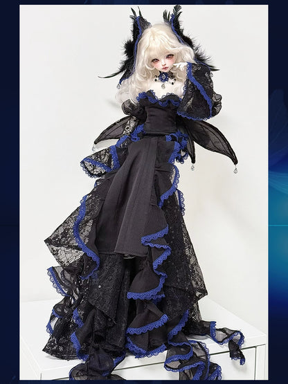 Nocturne Moth Fishtail Gown | BJD 1/3 & 1/4 Doll Dress Set | Vintage Elegance