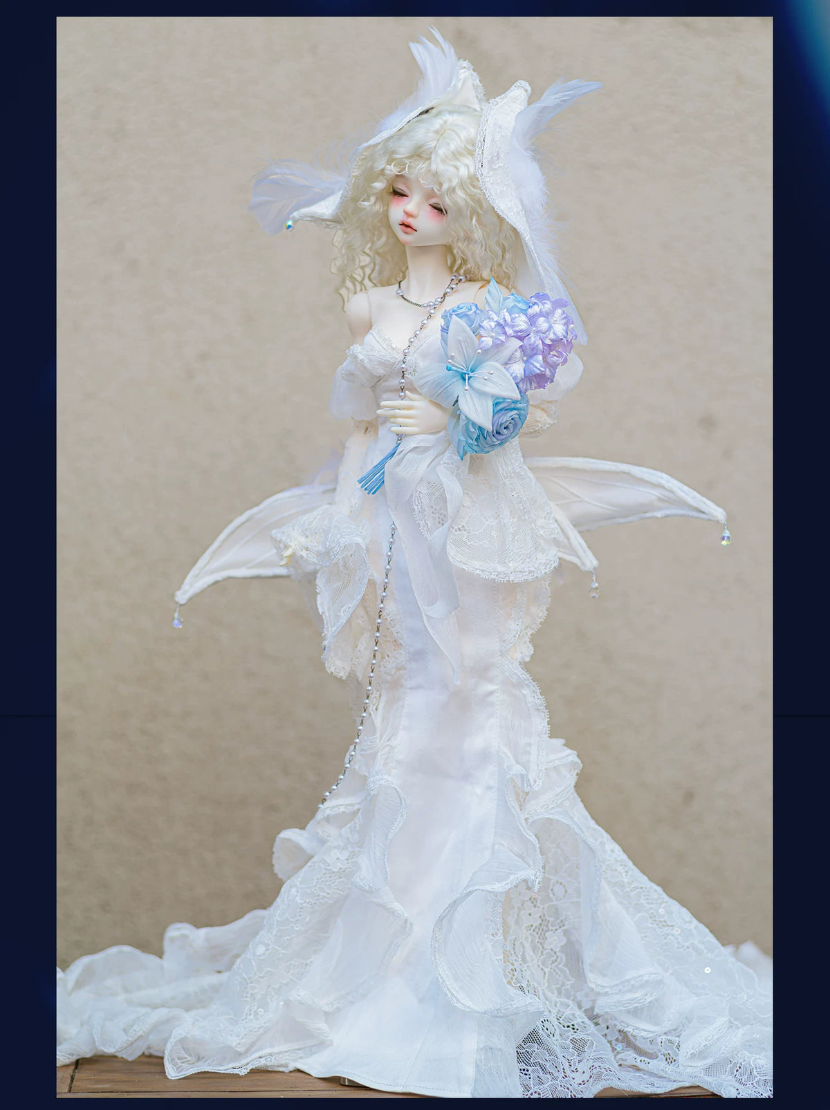 Nocturne Moth Fishtail Gown | BJD 1/3 & 1/4 Doll Dress Set | Vintage Elegance