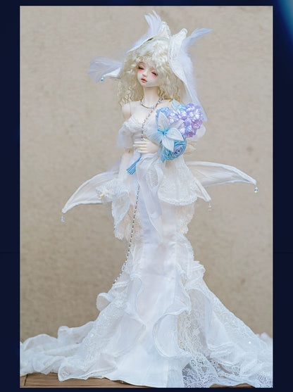 Nocturne Moth Fishtail Gown | BJD 1/3 & 1/4 Doll Dress Set | Vintage Elegance