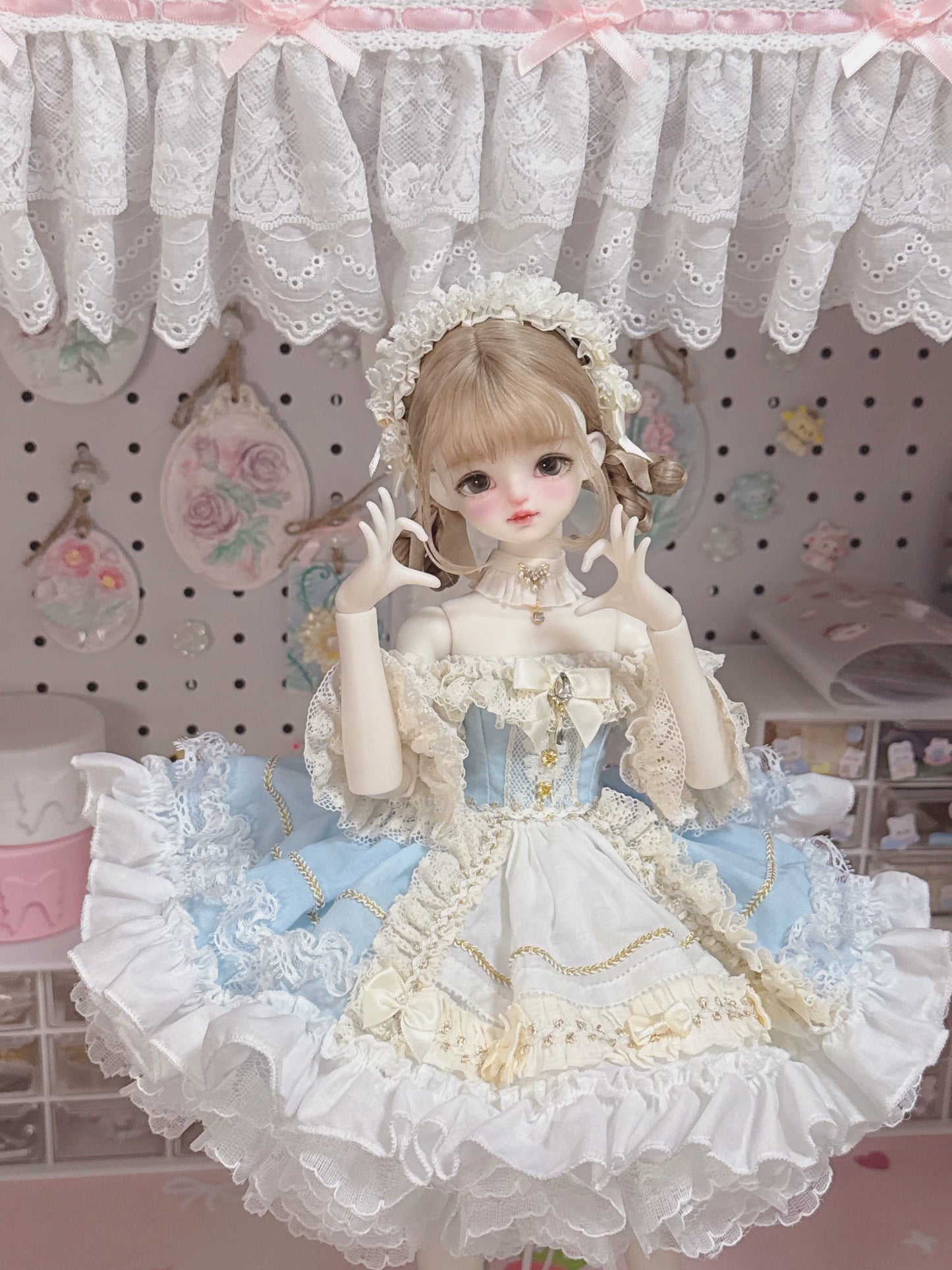 1/4 BJD Vintage Lolita Strapless Dress Full Outfit