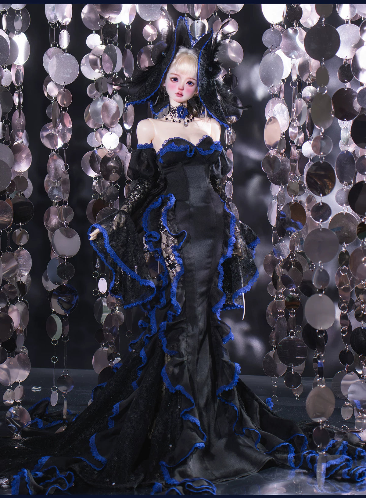 Nocturne Moth Fishtail Gown | BJD 1/3 & 1/4 Doll Dress Set | Vintage Elegance
