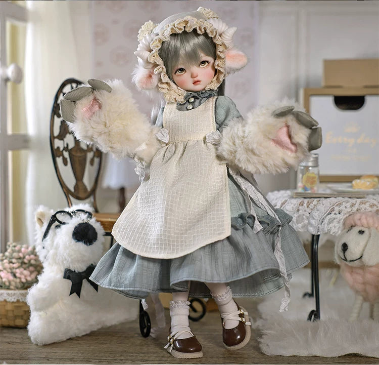 Original BJD Doll – 1/6 Girl with Sheep Headscarf, Face-Up, Outfit & Shoes