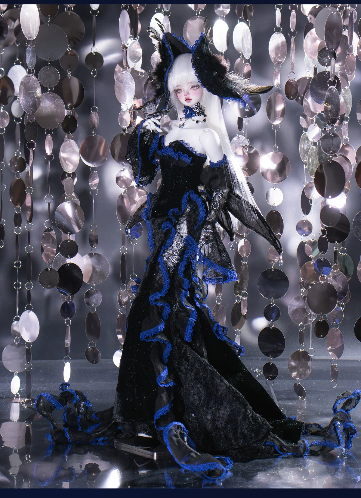Nocturne Moth Fishtail Gown | BJD 1/3 & 1/4 Doll Dress Set | Vintage Elegance
