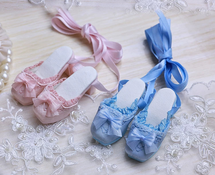 BJD Doll Shoes – 1/4 Lolita Mule with Bow & Lace-Up for High Heel Feet