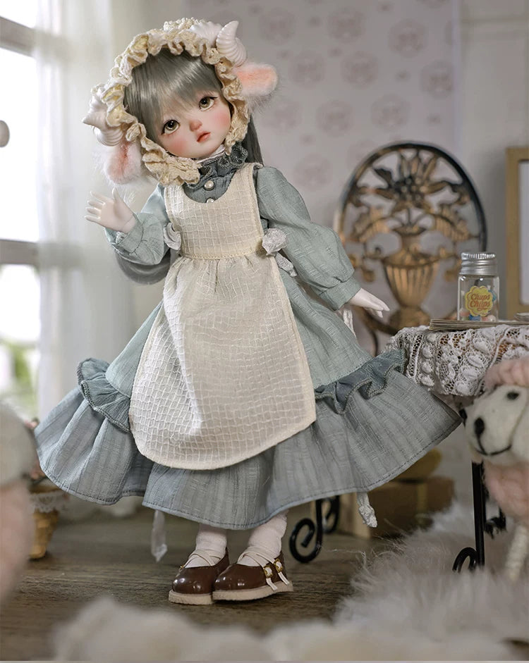 Original BJD Doll – 1/6 Girl with Sheep Headscarf, Face-Up, Outfit & Shoes
