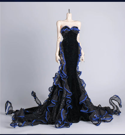 Nocturne Moth Fishtail Gown | BJD 1/3 & 1/4 Doll Dress Set | Vintage Elegance