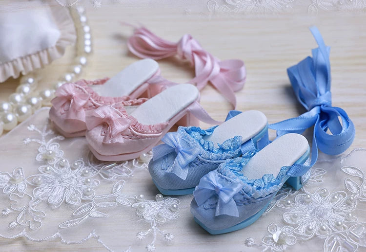 BJD Doll Shoes – 1/4 Lolita Mule with Bow & Lace-Up for High Heel Feet