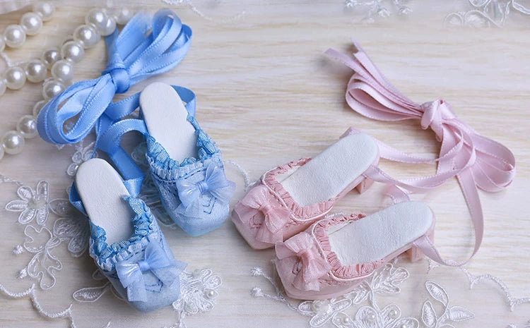 BJD Doll Shoes – 1/4 Lolita Mule with Bow & Lace-Up for High Heel Feet