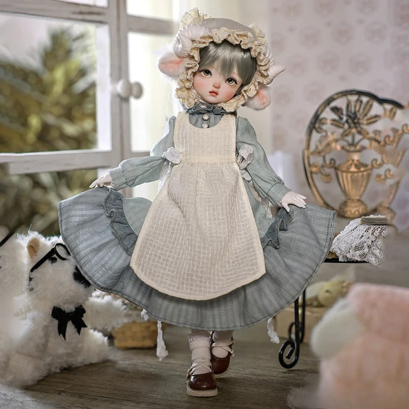 Original BJD Doll – 1/6 Girl with Sheep Headscarf, Face-Up, Outfit & Shoes