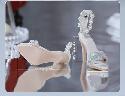 BJD 1/4 Scale Heeled Pearl Shoes | Vintage Elegant Doll Footwear