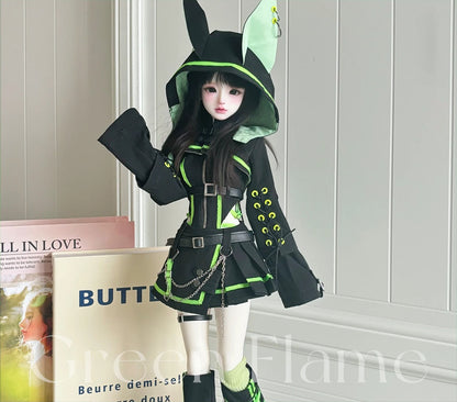 BJD 1/4 Cyberpunk Techwear Animal Ears Outfit Set